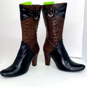 Elegant Brown and Black Heeled Boots